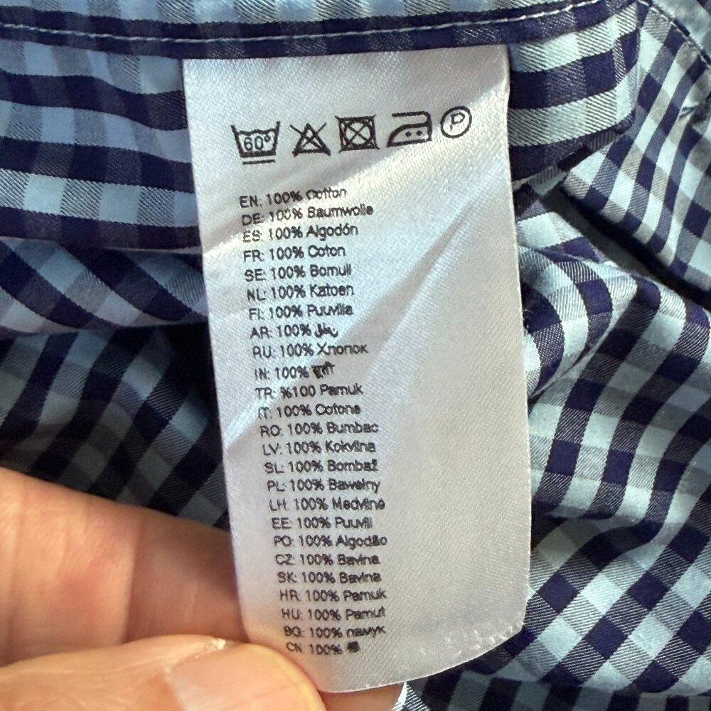 Eton Fit Dress Shirt Men's Sz. L - 42 / 16 1/2 - Blue White Gingham Pattern- EUC - Picture 14 of 15